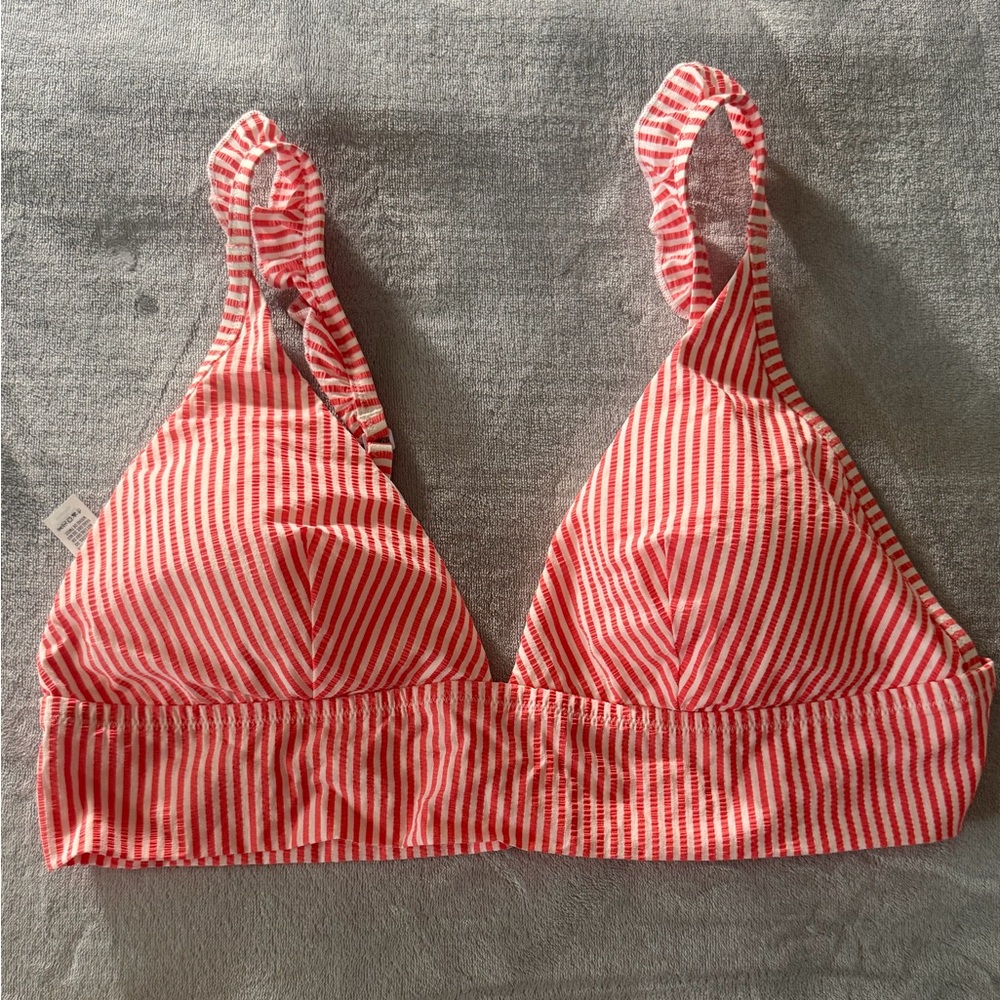 Aerie Orange and White Striped Bikini Top